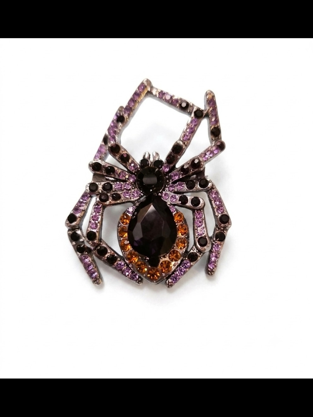 Crystal Spider Brooch - Purple and Orange Accent Pin